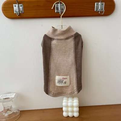Contrast Color Sleeve Cotton Base Shirt Pet Brown - Shop at LoveMi