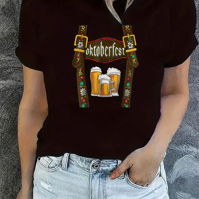 Fashion Personality Women's Oktoberfest Pattern T shirt Black - Shop at LoveMi