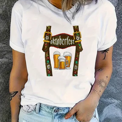 Fashion Personality Women's Oktoberfest Pattern T shirt White - Shop at LoveMi