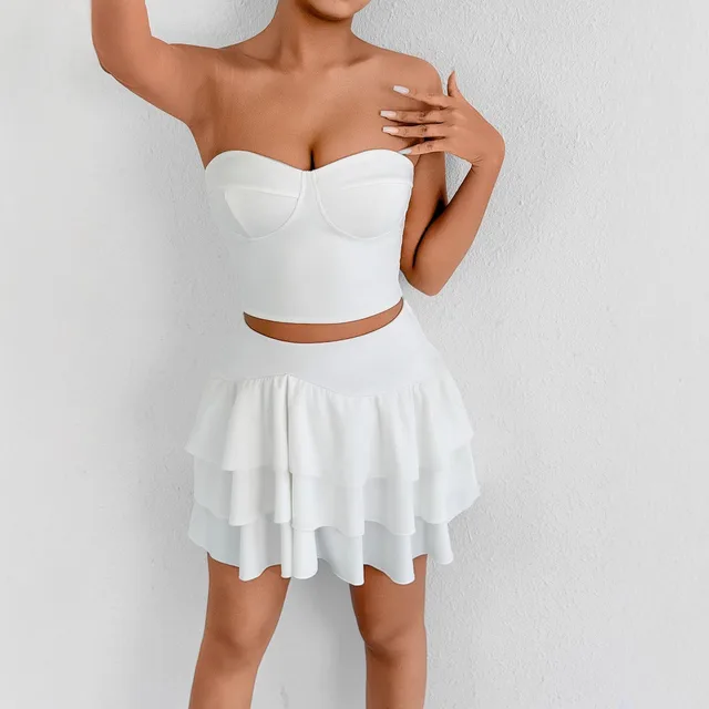 Women's Sexy Skirt Fashion Shoulder baring Tube Top Two piece Set White - Shop at LoveMi