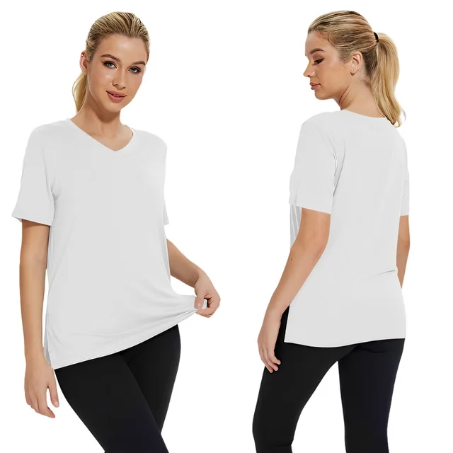 Short Sleeve Loose Split Top Solid Color Women's Clothing Big White - Shop at LoveMi