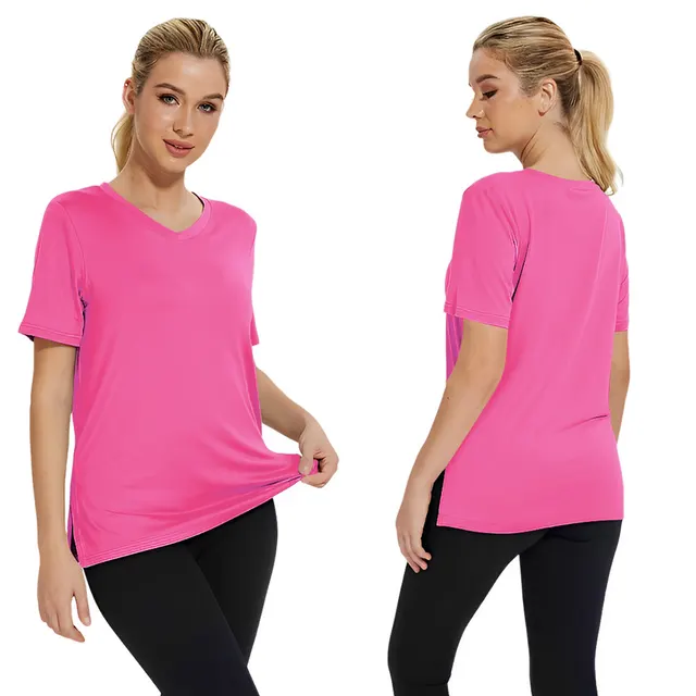 Short Sleeve Loose Split Top Solid Color Women's Clothing Fluorescent Powder - Shop at LoveMi