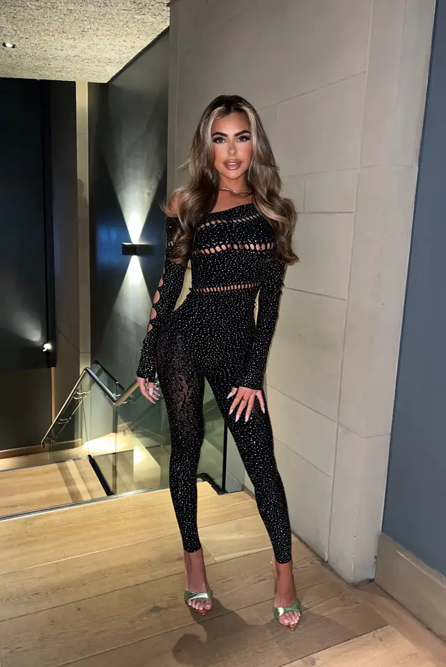 One piece Long Sleeves Hot Rhinestone Shiny Fishnet Clothes Sexy Lingerie Black - Shop at LoveMi