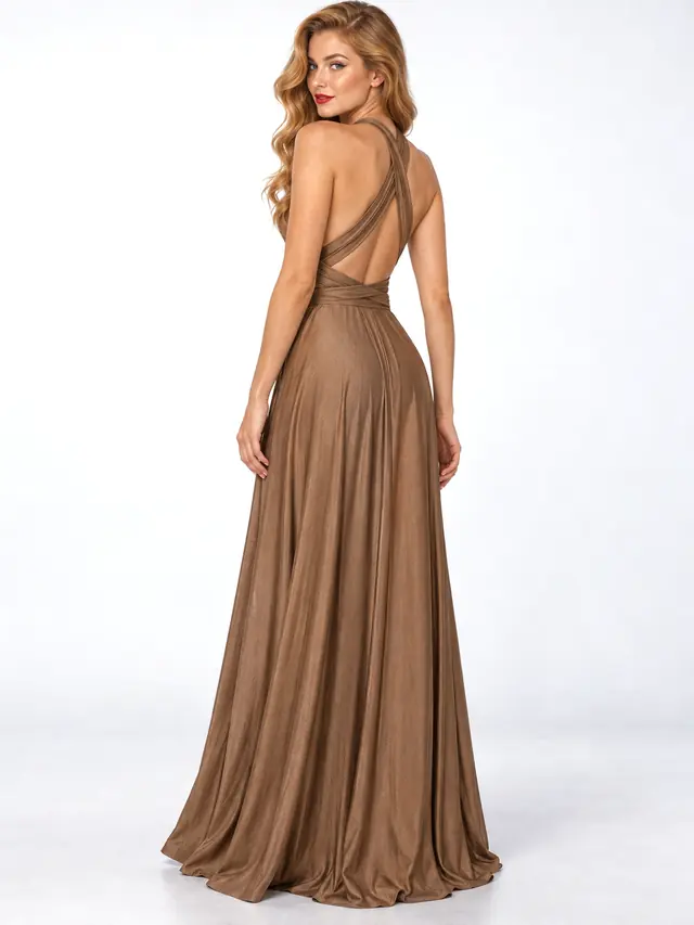 Women's Solid Color Multi rope Cross Backless Bandage One piece Dress Gold - Shop at LoveMi
