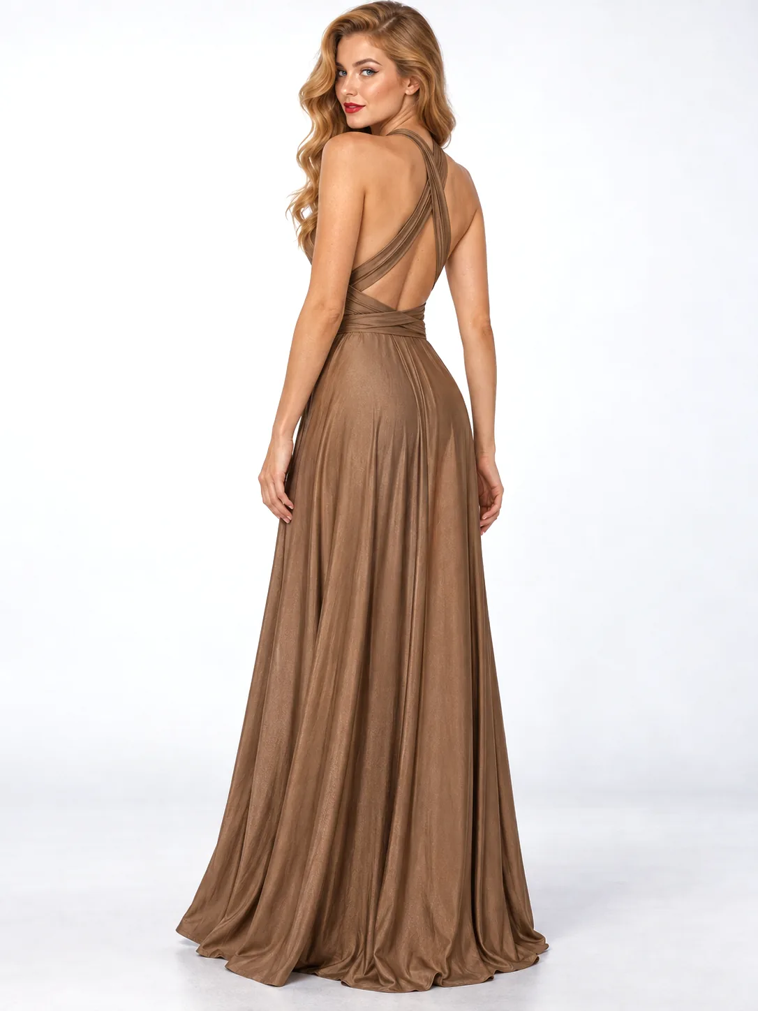 Women's Solid Colour Multi-rope Cross Backless Bandage One-piece Dress - Gold - View 1