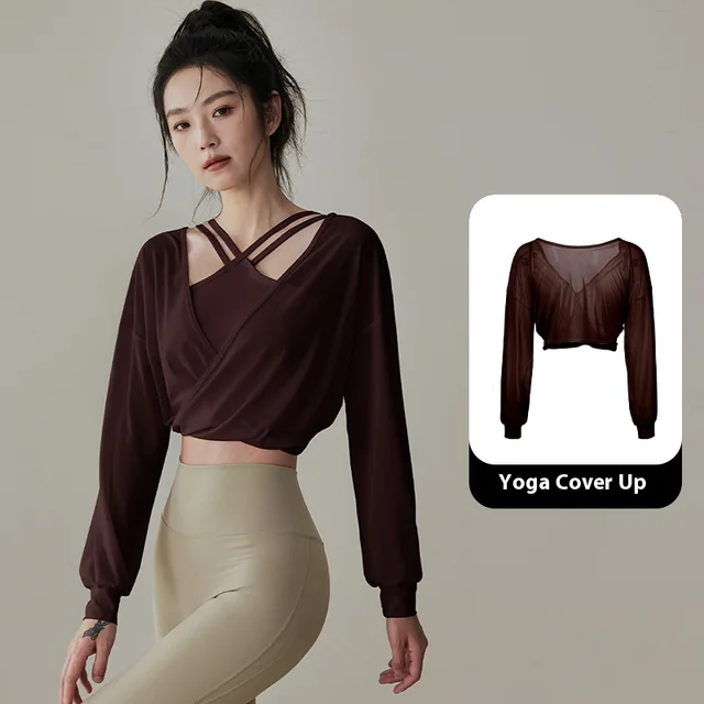 One piece Yoga Underwear Women's Double Shoulder Strap Shockproof Sports Vest Chestnut Color Blouse - Shop at LoveMi