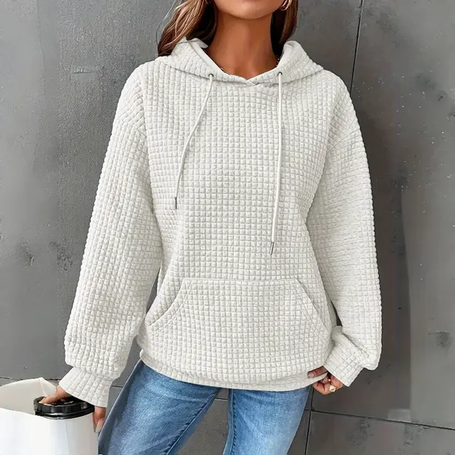 Women's Loose Fitting Hooded Long Sleeved Sweatshirt White - Shop at LoveMi