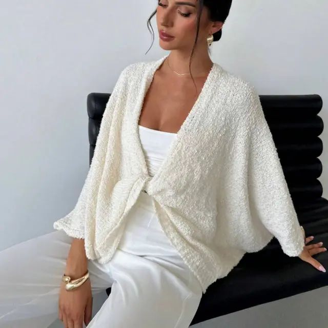 Women's Cross Deep V neck Loose Elegant Simple Sweater Apricot - Shop at LoveMi