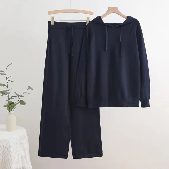 Knitted Two piece Leisure Sports Style Navy Blue - Shop at LoveMi