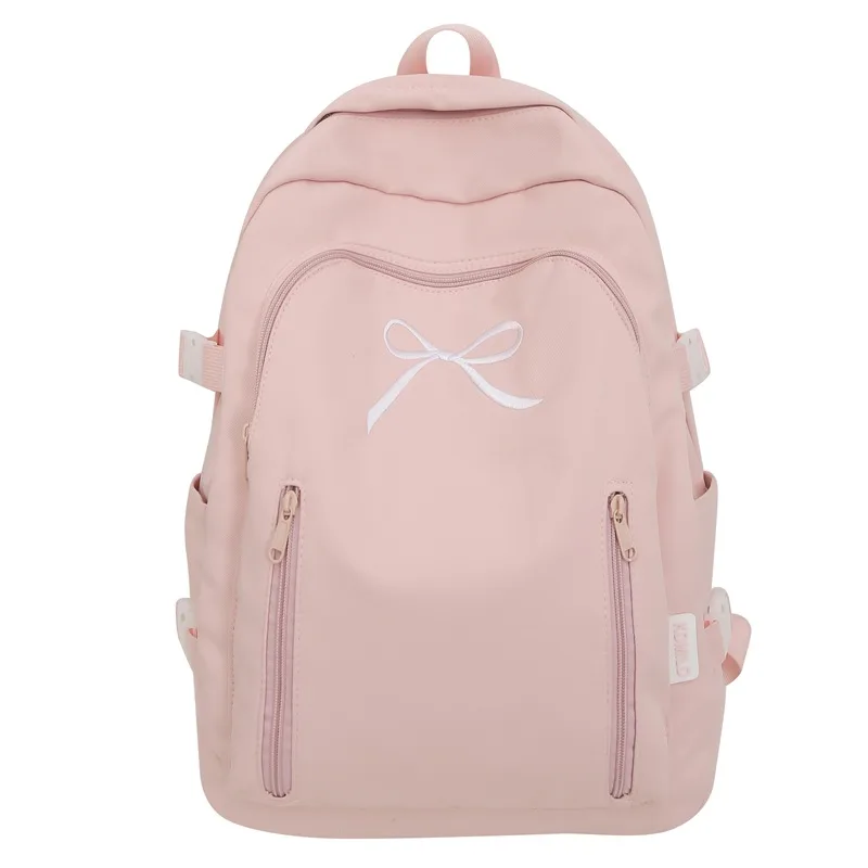 Large Capacity Girl Bow Backpack With College Style - Pink - View 1
