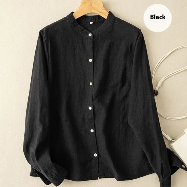 Retro Loose Cotton linen Shirt Women Black - Shop at LoveMi