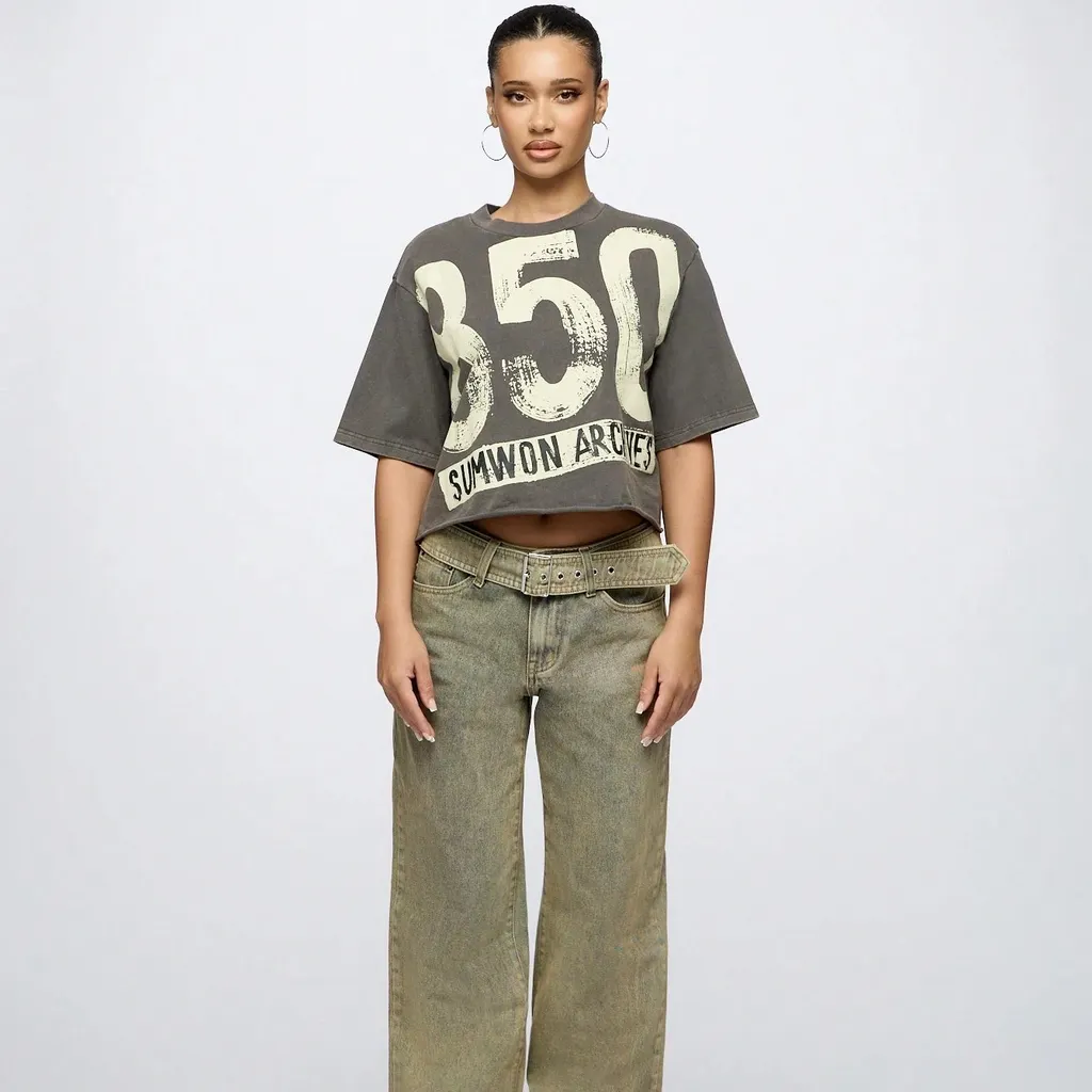 Women's Super City Street Style Pattern T-shirt - Dark Grey