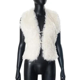 Sexy Bare Back Fur Collar Halter Vest - White