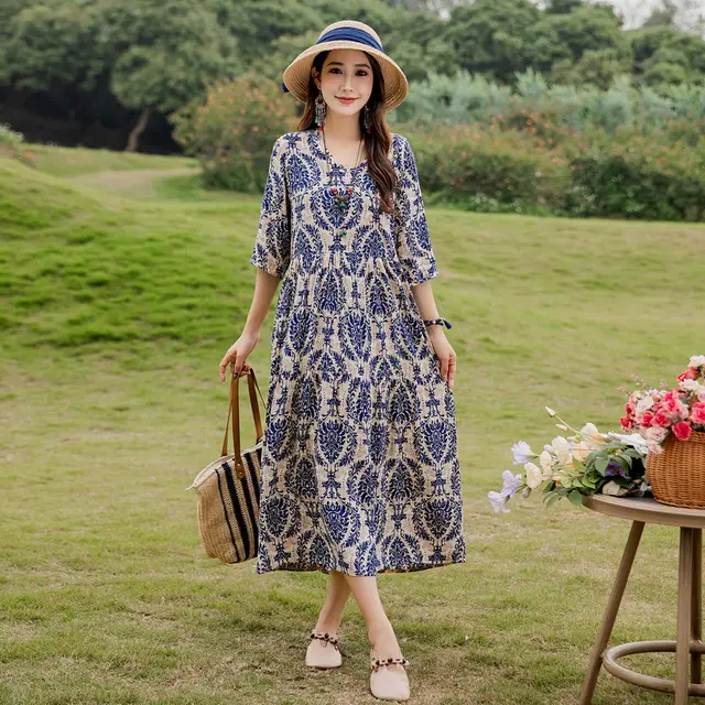 Summer New Noil Poplin Dress Stylish Thin High end Casual Beach Skirt No 4 Color - Shop at LoveMi