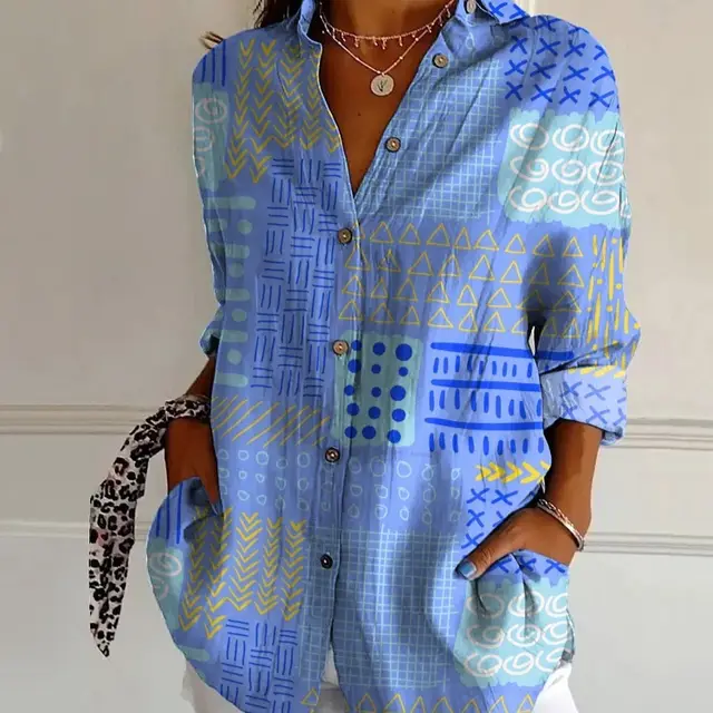 Striped Long sleeved Shirt Women's Rainbow Cardigan Contrast Color Coat Lapel Style 8 - Shop at LoveMi