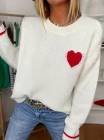 Plus Size Women's Love Round Neck Sweater - White