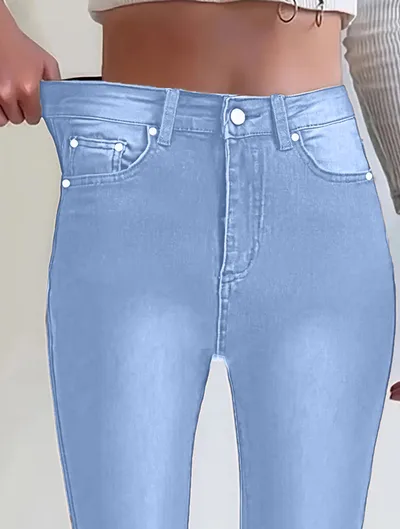 American Retro Brown Straight leg Denim Pants Light Blue - Shop at LoveMi