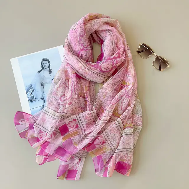 Yarn Cashew Printed Beach Travel Sun Protection Scarf New Paisley Pink - Shop at LoveMi