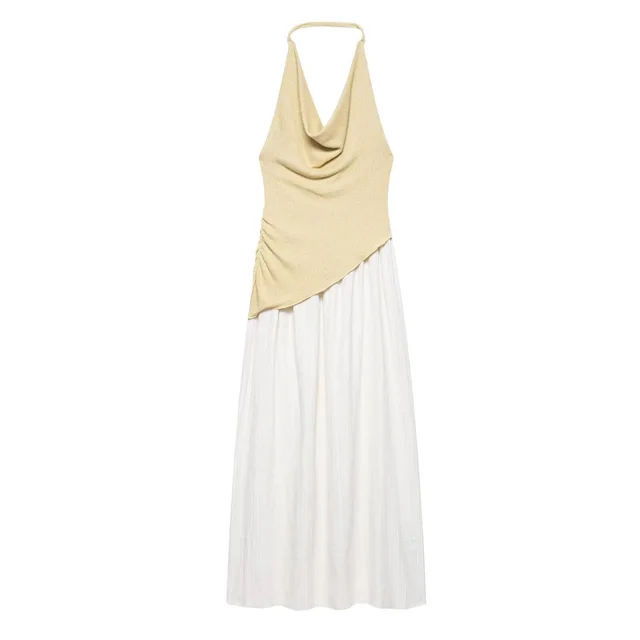 Summer Design Fashion Stitching Hanging Collar Strap Dress - Shop at LoveMi