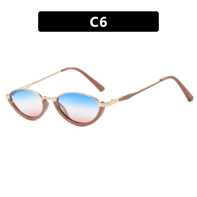 Small Frame Metal Sunglasses Sun Protection Plain Sun Glasses C6 Khaki Blue Tea - Shop at LoveMi