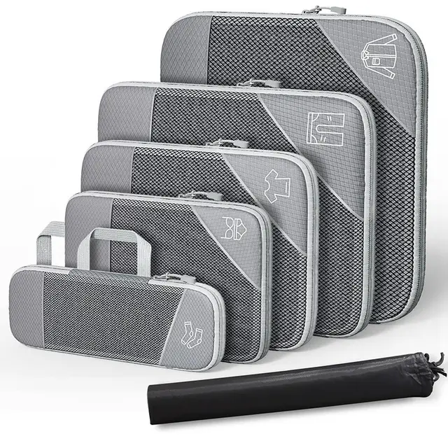 Travel Storage Bag Suit Luggage Organizing Portable With Net Compression Portable Gray Six Piece Set - Shop at LoveMi