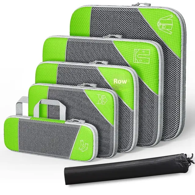 Travel Storage Bag Suit Luggage Organizing Portable With Net Compression Portable Green Six Piece Set - Shop at LoveMi