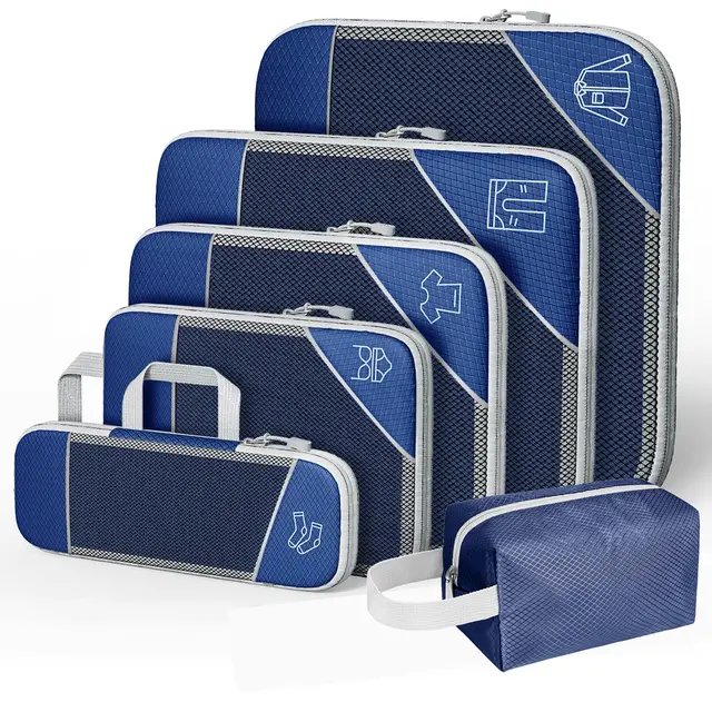 Travel Storage Bag Suit Luggage Organizing Portable With Net Compression Portable Navy Blue Six Piece Wash Bag - Shop at LoveMi