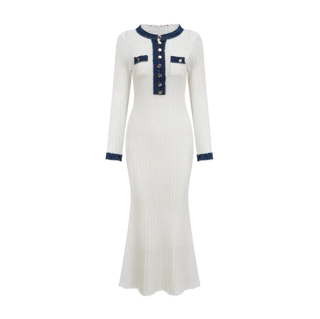 Elegant Knitted Waist controlled Slim Fit Slimming All matching Dress White - Shop at LoveMi