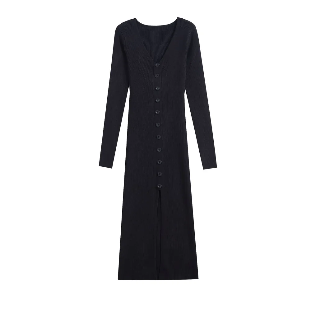Slim Fit Slit Slimming Elegant Single breasted Knitted Sheath Dress Black - Shop at LoveMi