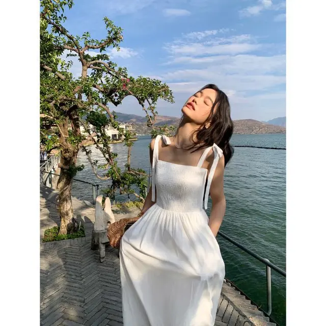 Temperament High grade Slim fit Tube Top Bow Lace up Dress White - Shop at LoveMi