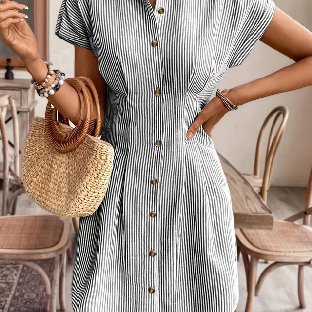 Blue Stripes Cardigan Short Sleeve Dress Black - Shop at LoveMi