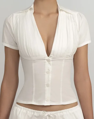 Women's Solid Color Casual Top Waist Trimming Shirt Women's High Waist A Line Skirt White - Shop at LoveMi