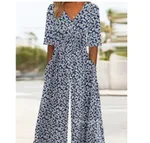 Spring And Summer Print Women's Pocket Collar Jumpsuit - 5Xl-Color9