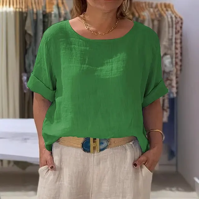 Summer New Women's Solid Color Polyester Buttons Shirt Green - Shop at LoveMi