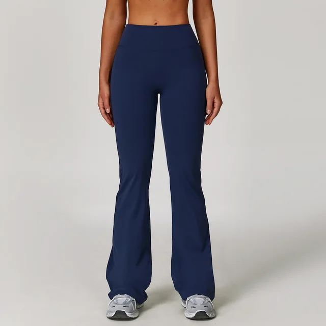 Brushed High Waist Yoga Tight Wide leg Bell bottoms Badge Blue - Shop at LoveMi