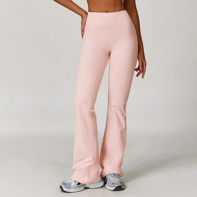 Brushed High Waist Yoga Tight Wide leg Bell bottoms Peach Pink - Shop at LoveMi