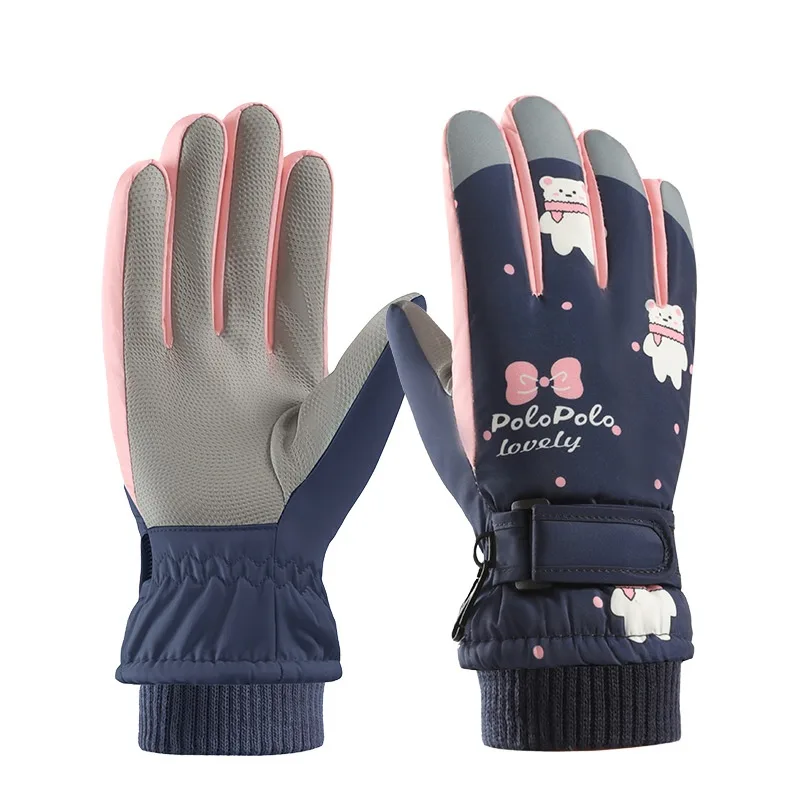 Skiing Fleece-lined Touch Screen Riding Five Finger Gloves - Navy Blue - View 1
