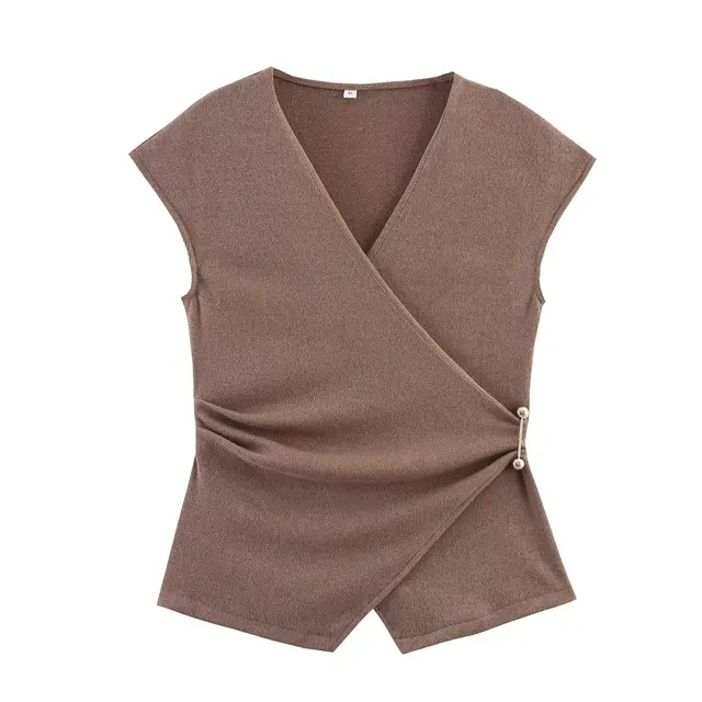 Pin Textured Top Wide Leg Pants Coffee Top - Shop at LoveMi
