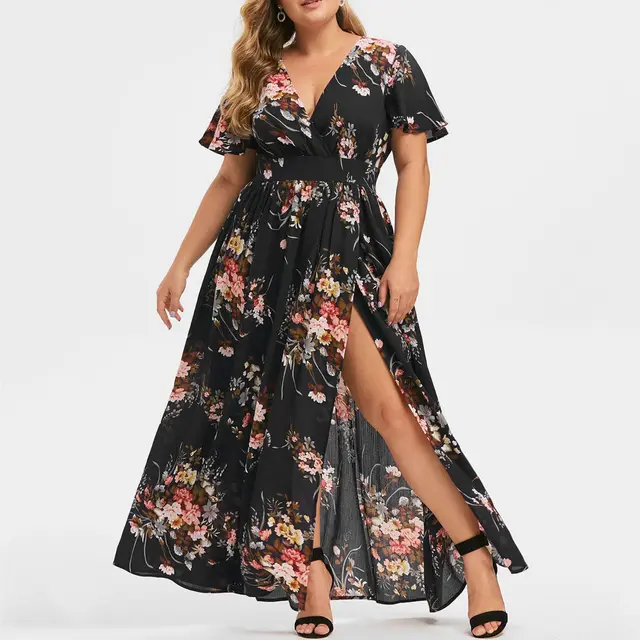 Women's Fashion Personalized Printed Short Sleeve Dress Black - Shop at LoveMi