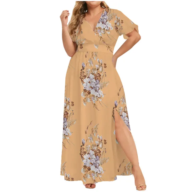 Women's Fashion Personalized Printed Short Sleeve Dress Orange - Shop at LoveMi