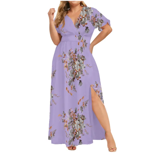 Women's Fashion Personalized Printed Short Sleeve Dress Violet - Shop at LoveMi