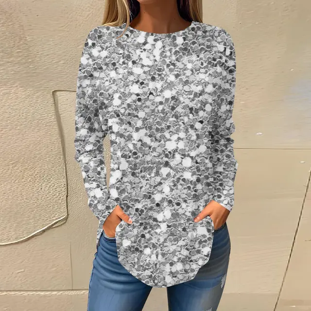 Women's Printed Wear Leisure Round Neck Long Sleeve Top Qwsx06 - Shop at LoveMi