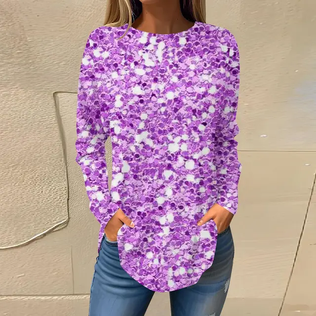 Women's Printed Wear Leisure Round Neck Long Sleeve Top Qwsx09 - Shop at LoveMi