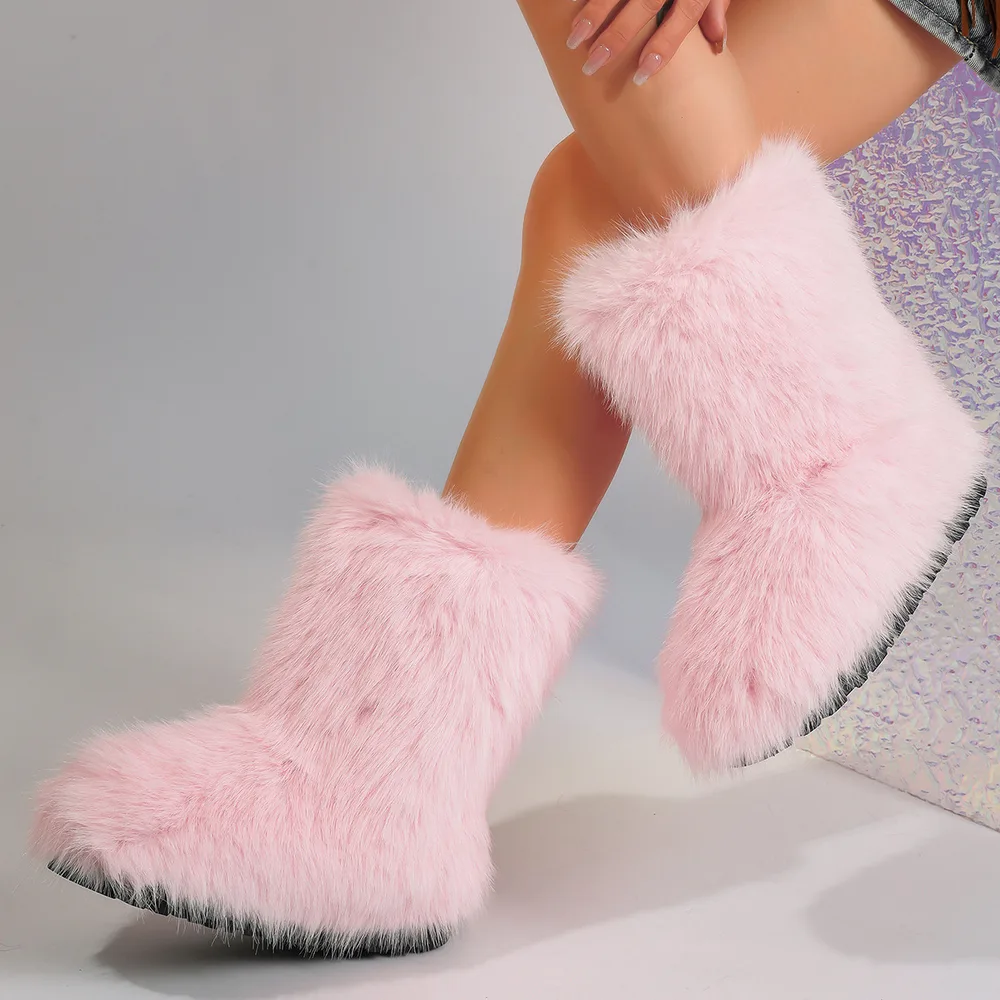 Snow Boots Middle Boots Furry Boots Pink - Shop at LoveMi