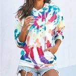 Women's Loose Tie-dyed Printed Hooded Long Sleeve Sweatshirt