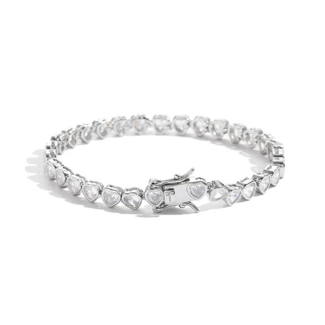 Women's Tennis Chain Heart shaped Couple Bracelet Silver - Shop at LoveMi