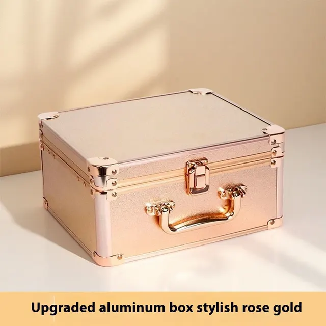 Large Capacity Make up Bag LED Mirror Portable With Light Aluminum Case Rose Gold Plain - Shop at LoveMi