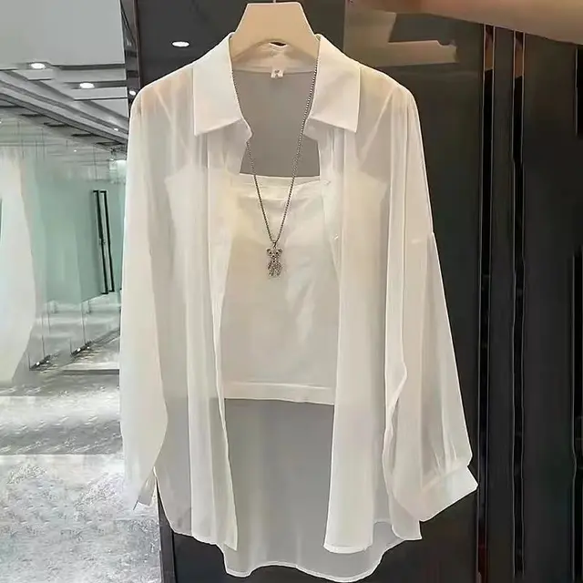 Loose All match Fashionable Mid length Shirt Thin Sun Protection Clothing For Women White - Shop at LoveMi