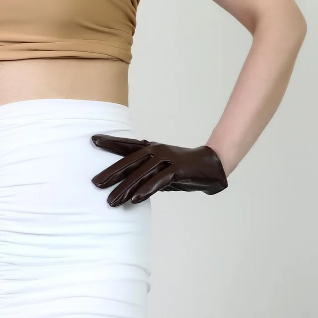 Women's Fashion PU Matte Long Leather Gloves Brown 16Cm - Shop at LoveMi