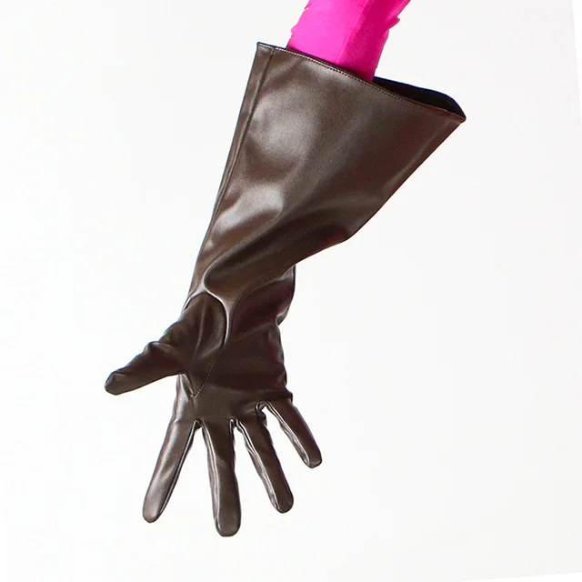 Women's Fashion PU Matte Long Leather Gloves Brown 38Cm Large Sleeves - Shop at LoveMi